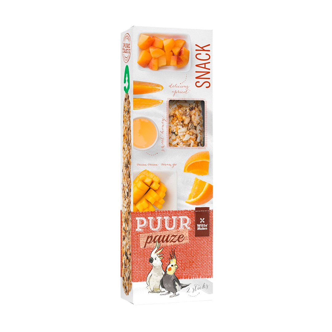 8332 PUUR Pauze Zaadsticks Grote Parkiet en Kaketoe met Abrikoos en Mango - 2 Sticks