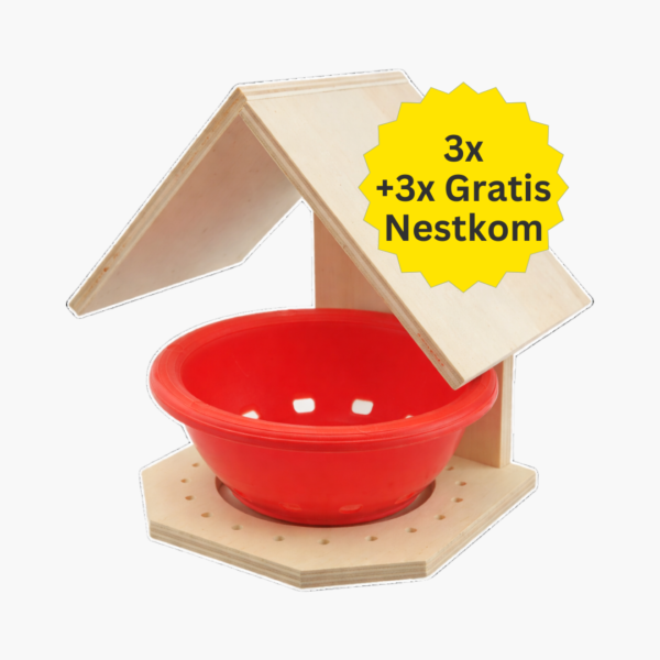 Nestkast Hout Kanarie en Wildzang - Kapelvorm met Nestkom - 3 Stuks